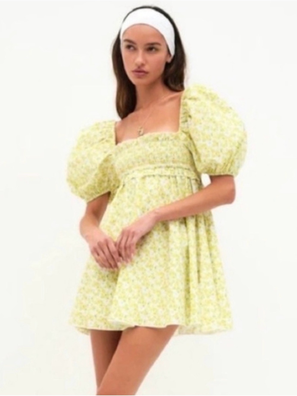 For Love & Lemons Cynthia Yellow Floral Puff
Sleeve Mini Dress Small